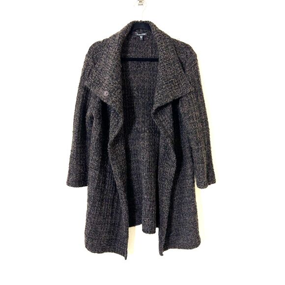 Eileen Fisher Cardigan Women's S Brown Organic Wool/Alpaca 2 Snap Hi‎ Collar - Picture 2 of 9